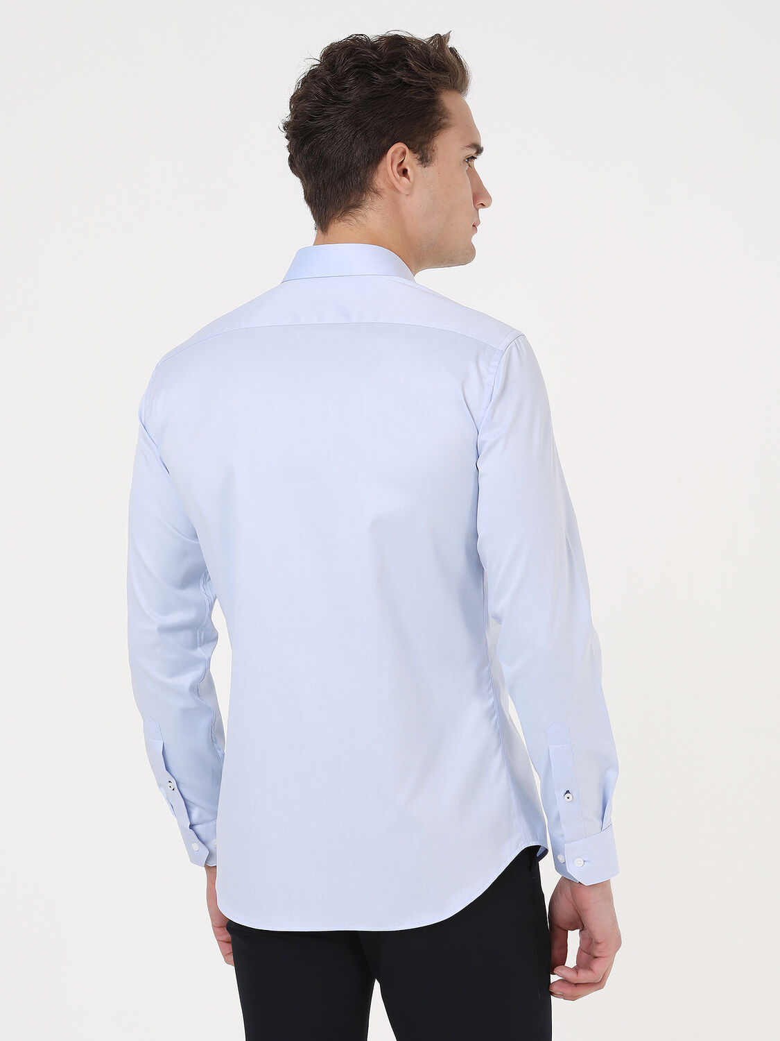 Blue Plain Slim Fit Weaving Classical 100% Cotton Shirt - 5