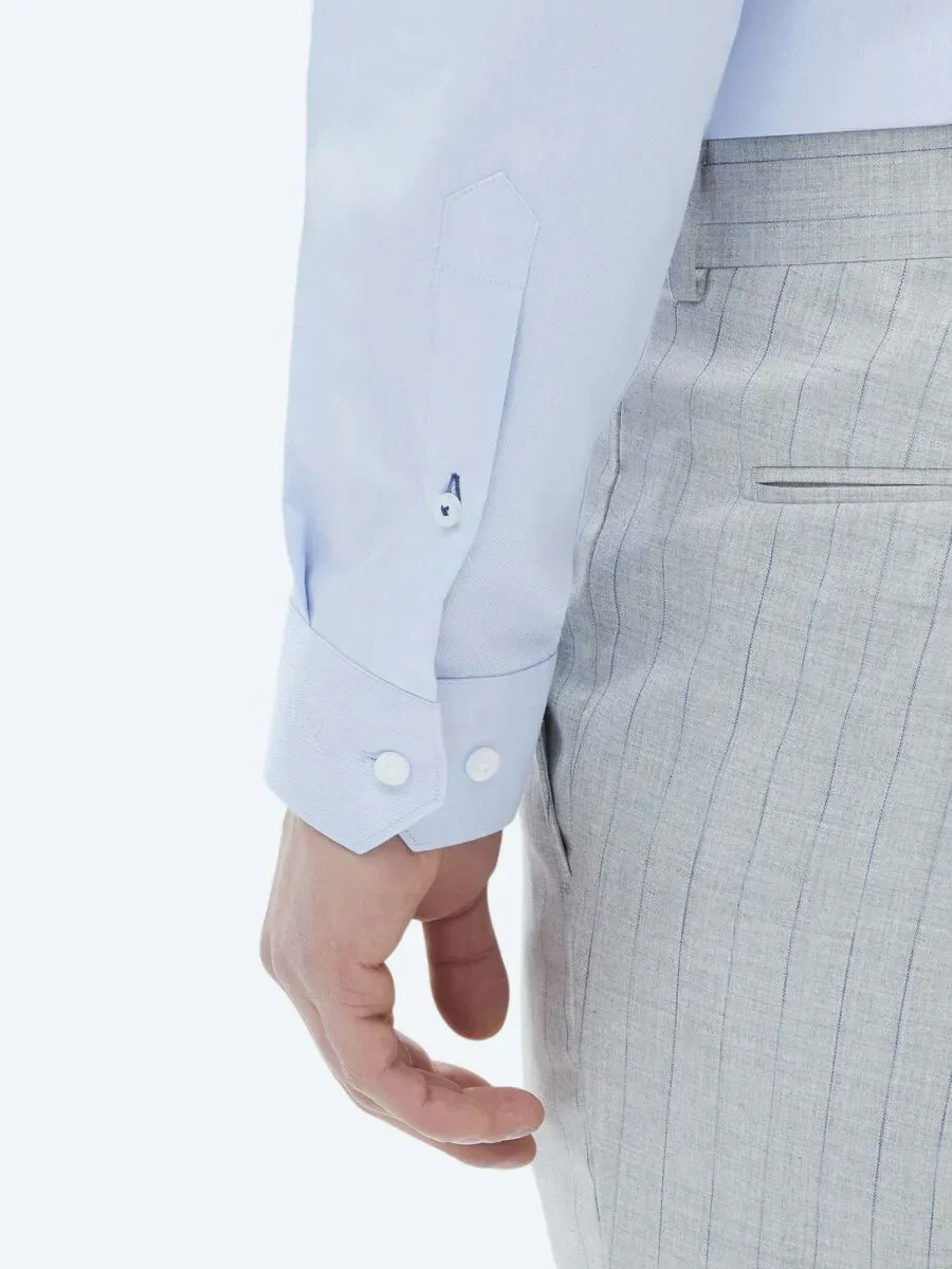 Blue Plain Slim Fit Weaving Classical 100% Cotton Shirt - 4