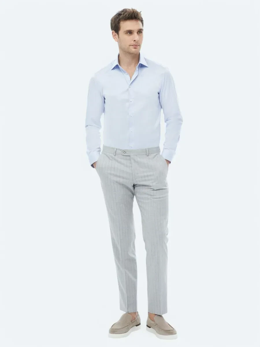 Blue Plain Slim Fit Weaving Classical 100% Cotton Shirt - 6