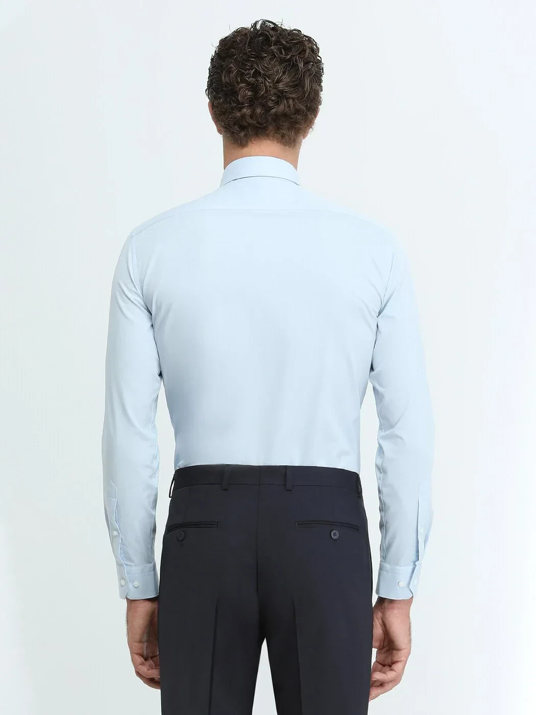 Blue Plain Slim Fit Weaving Classical Cotton Blended Shirt - 5