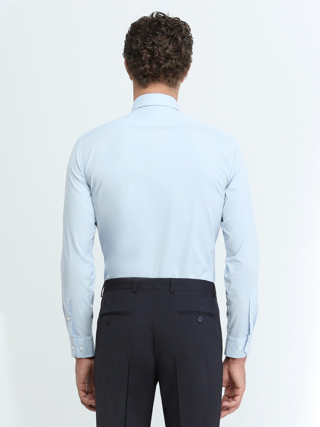 Blue Plain Slim Fit Weaving Classical Cotton Blended Shirt - 5