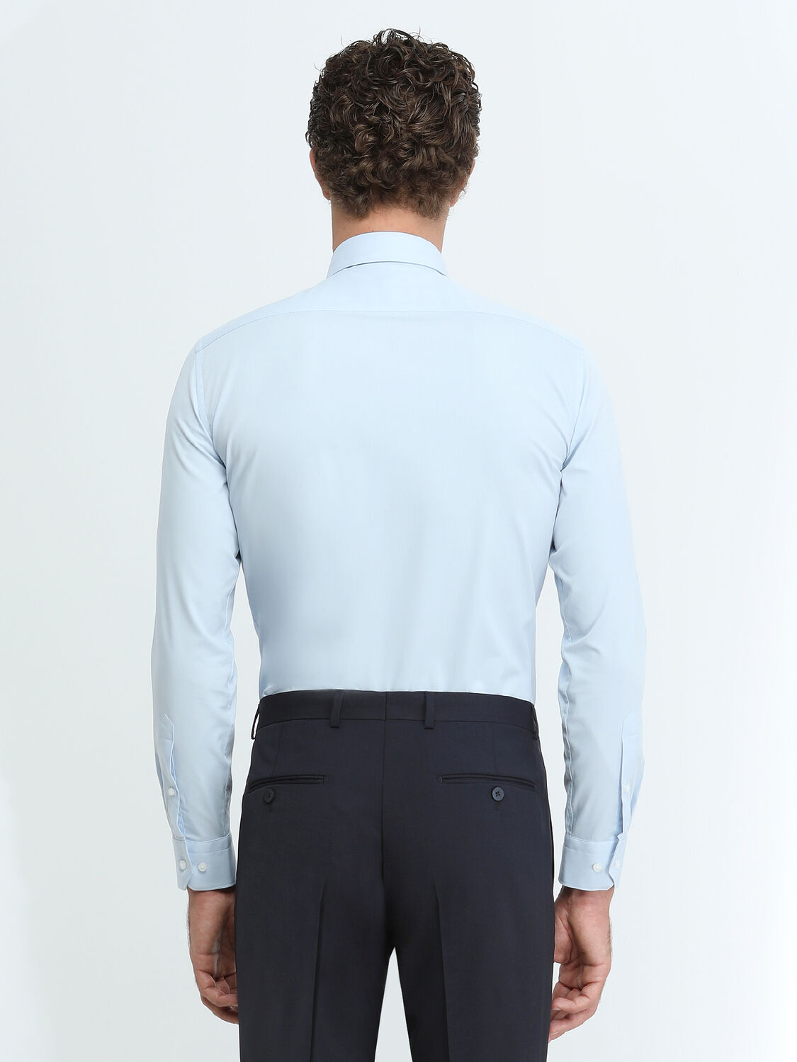 Blue Plain Slim Fit Weaving Classical Cotton Blended Shirt - 5