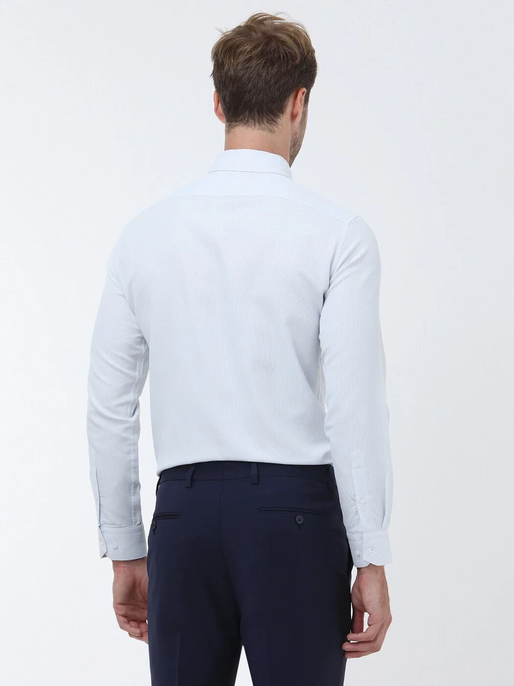 Blue Plain Slim Fit Weaving Classical Cotton Blended Shirt - 4