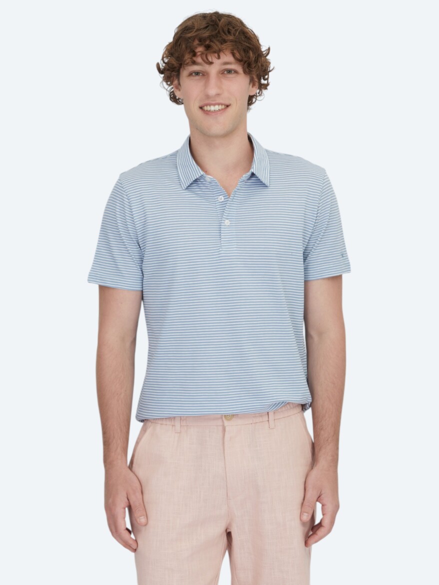 Blue Polo Neck 100% Cotton T-Shirt - 1