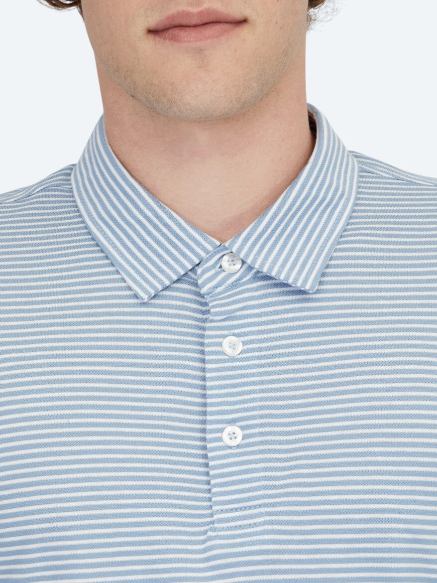 Blue Polo Neck 100% Cotton T-Shirt - 5