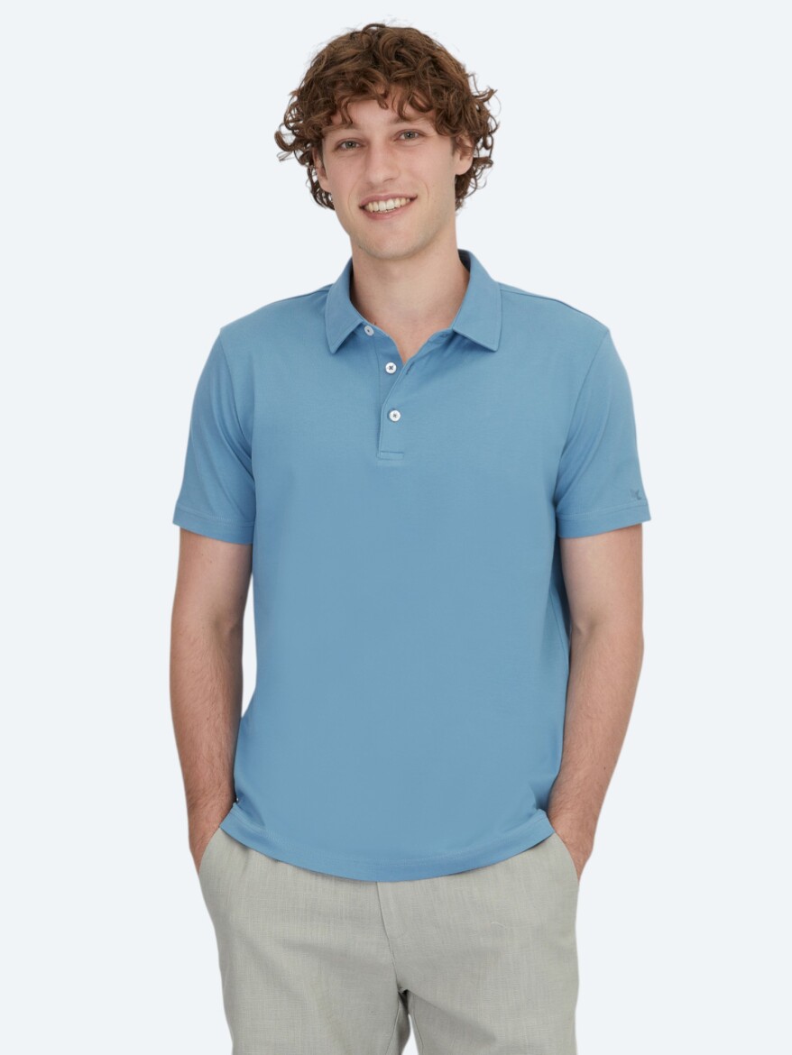 Blue Polo Neck Cotton Blended T-Shirt 