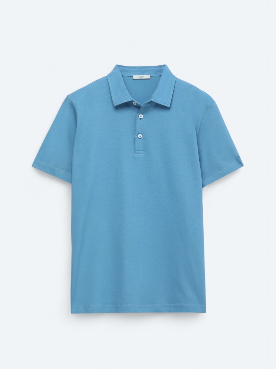 Blue Polo Neck Cotton Blended T-Shirt - 6