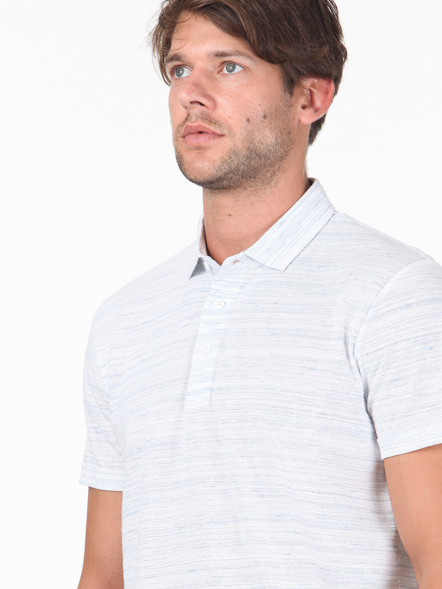 Blue Printed Polo Neck Cotton Blended T-Shirt - 2