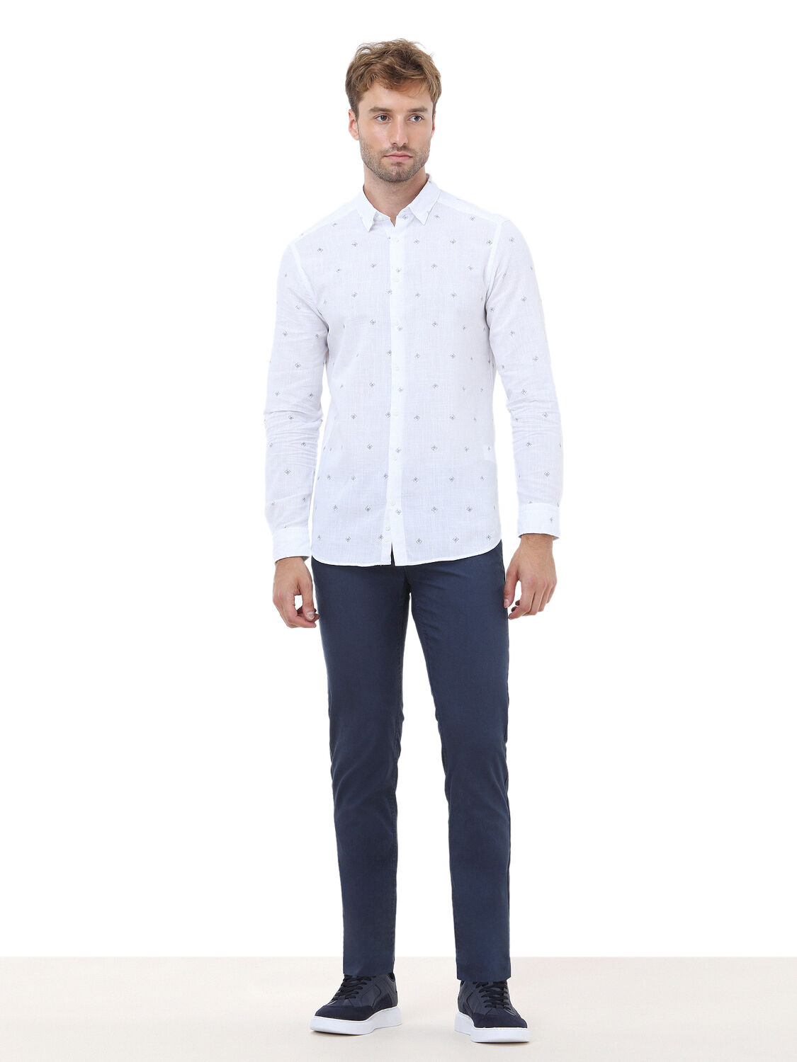 Blue Printed Regular Fit Weaving Casual 100% Cotton Shirt - 2