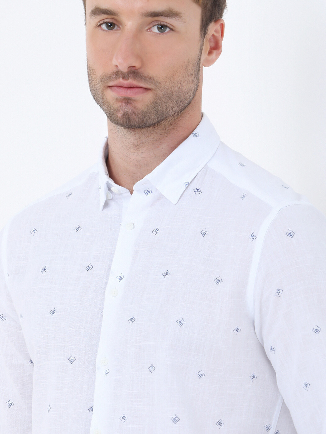 Blue Printed Regular Fit Weaving Casual 100% Cotton Shirt - 3