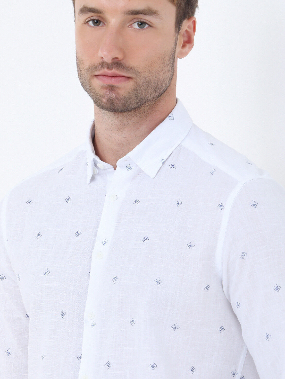 Blue Printed Regular Fit Weaving Casual 100% Cotton Shirt - 3