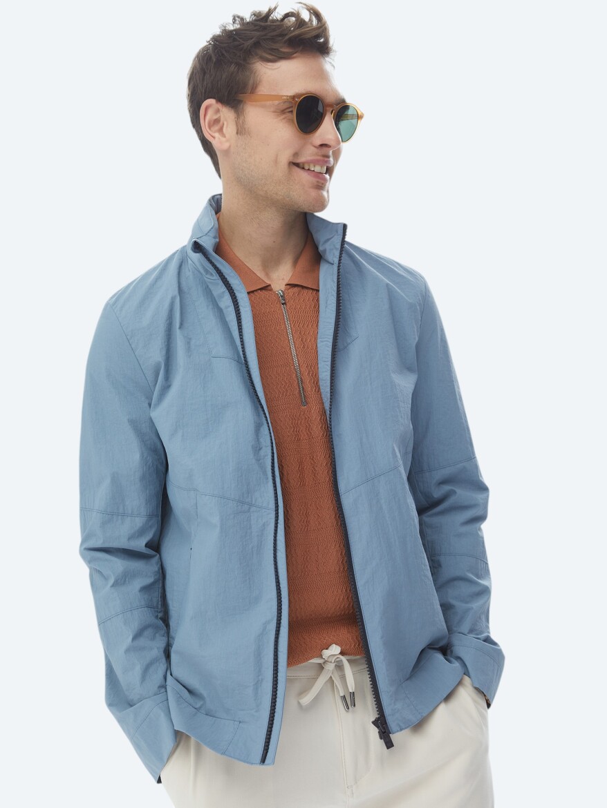 Blue Regular Fit Hidden Hood Casual Weaving Coat - 1