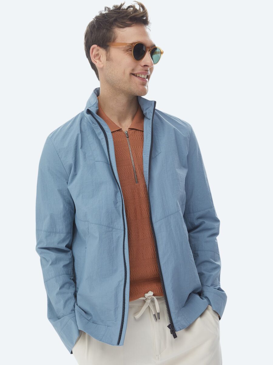 Blue Regular Fit Hidden Hood Casual Weaving Coat - 1
