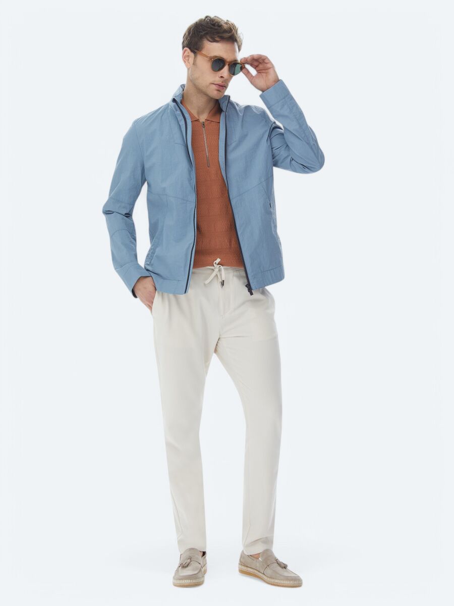 Blue Regular Fit Hidden Hood Casual Weaving Coat - 3