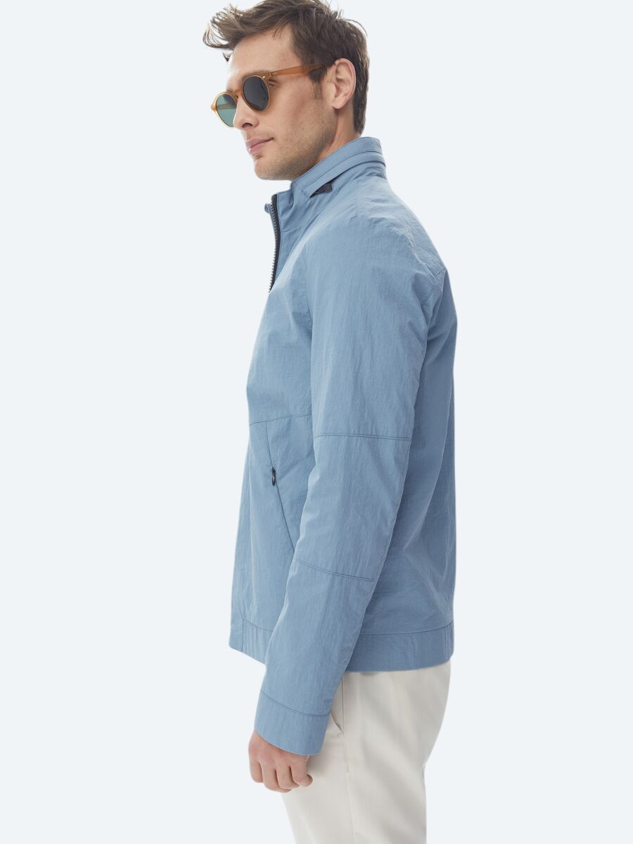 Blue Regular Fit Hidden Hood Casual Weaving Coat - 6