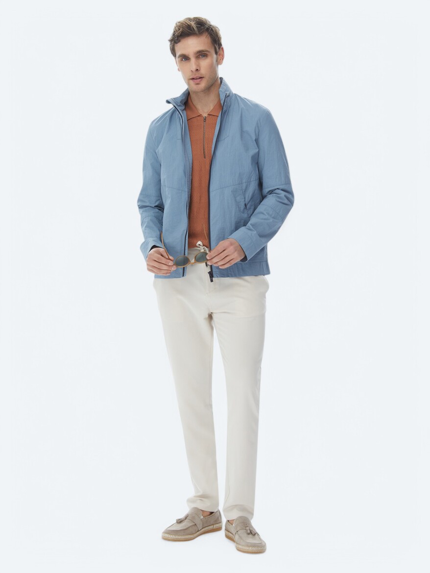 Blue Regular Fit Hidden Hood Casual Weaving Coat - 9