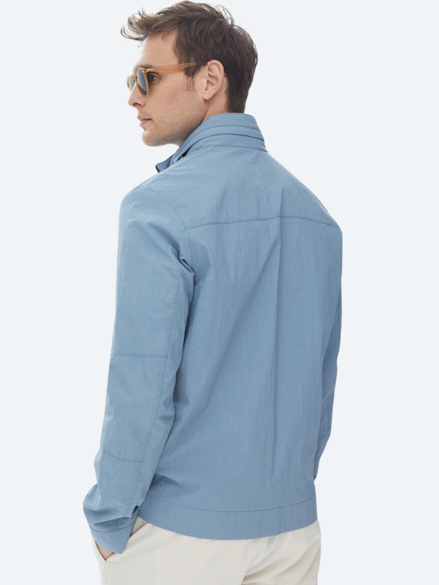 Blue Regular Fit Hidden Hood Casual Weaving Coat - 10