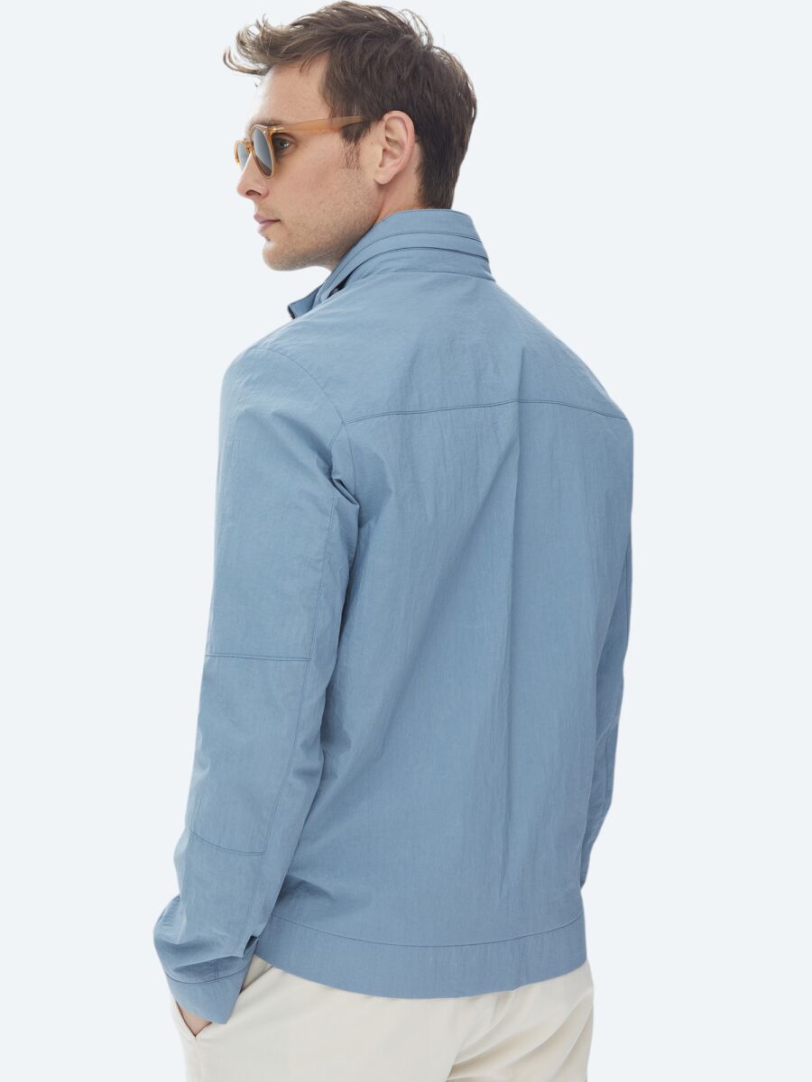 Blue Regular Fit Hidden Hood Casual Weaving Coat - 10
