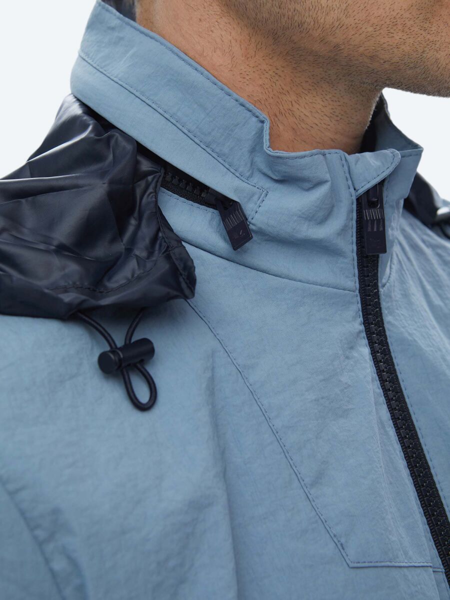 Blue Regular Fit Hidden Hood Casual Weaving Coat - 12
