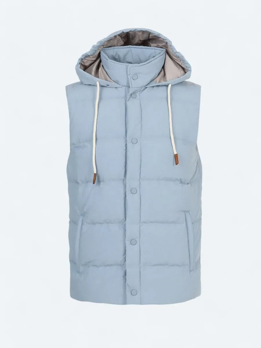 Blue Regular Fit Hooded Casual Weaving Puffer Vest - 7