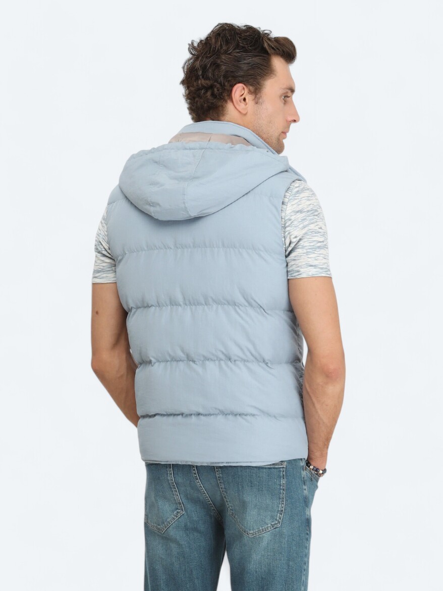 Blue Regular Fit Hooded Casual Weaving Puffer Vest - 6