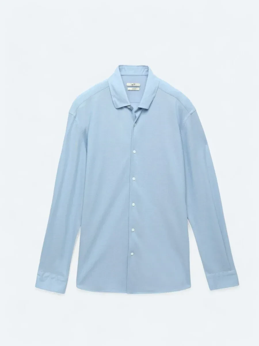 Blue Regular Fit Knitting Casual Cotton Blended Shirt - 6