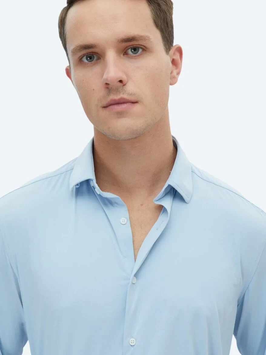 Blue Regular Fit Knitting Casual Shirt 