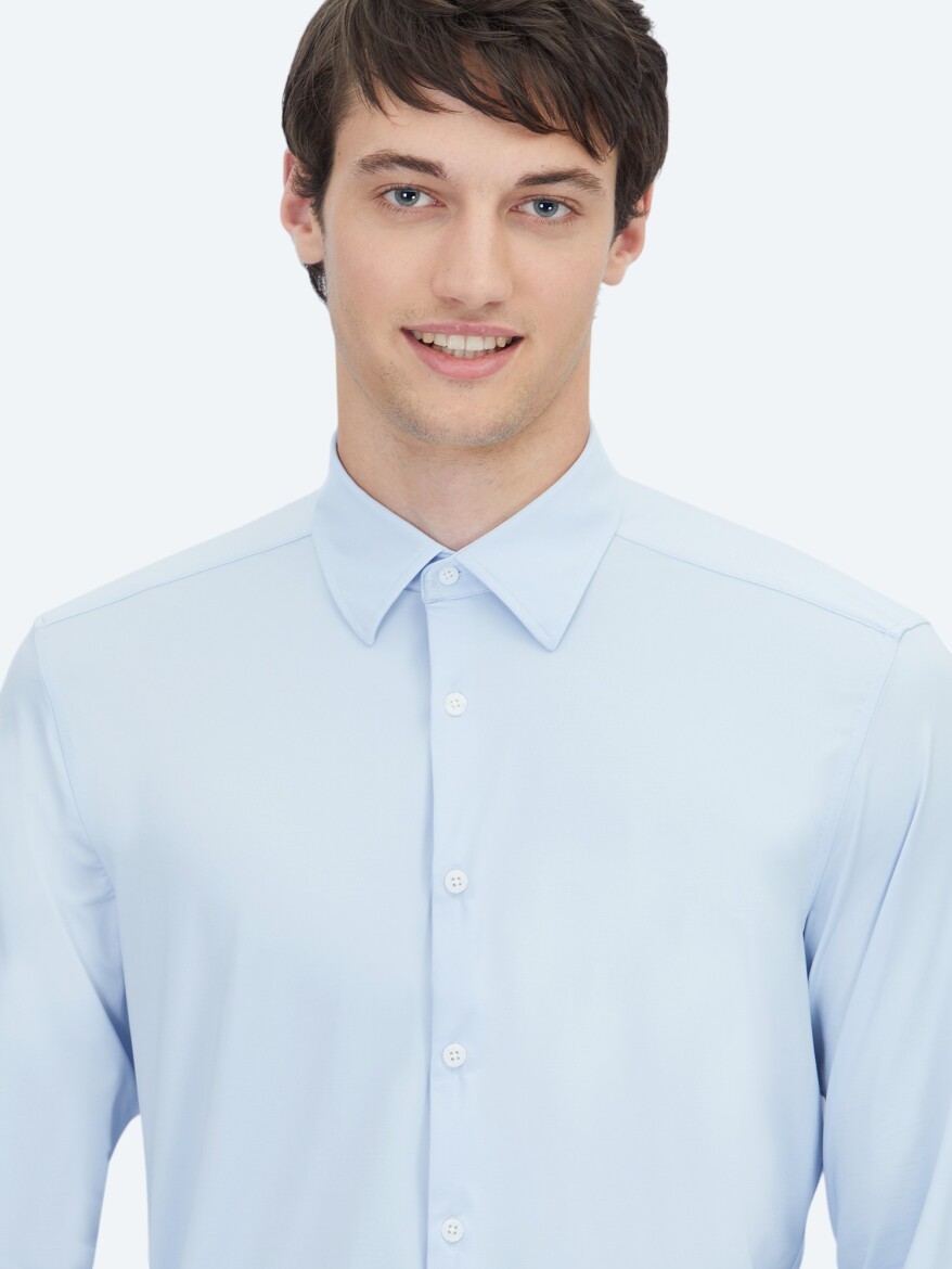 Blue Regular Fit Knitting Casual Shirt - 4