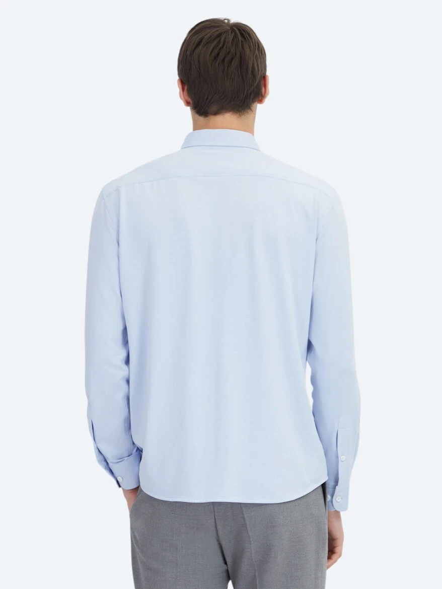 Blue Regular Fit Knitting Sport Cotton Blended Shirt - 5
