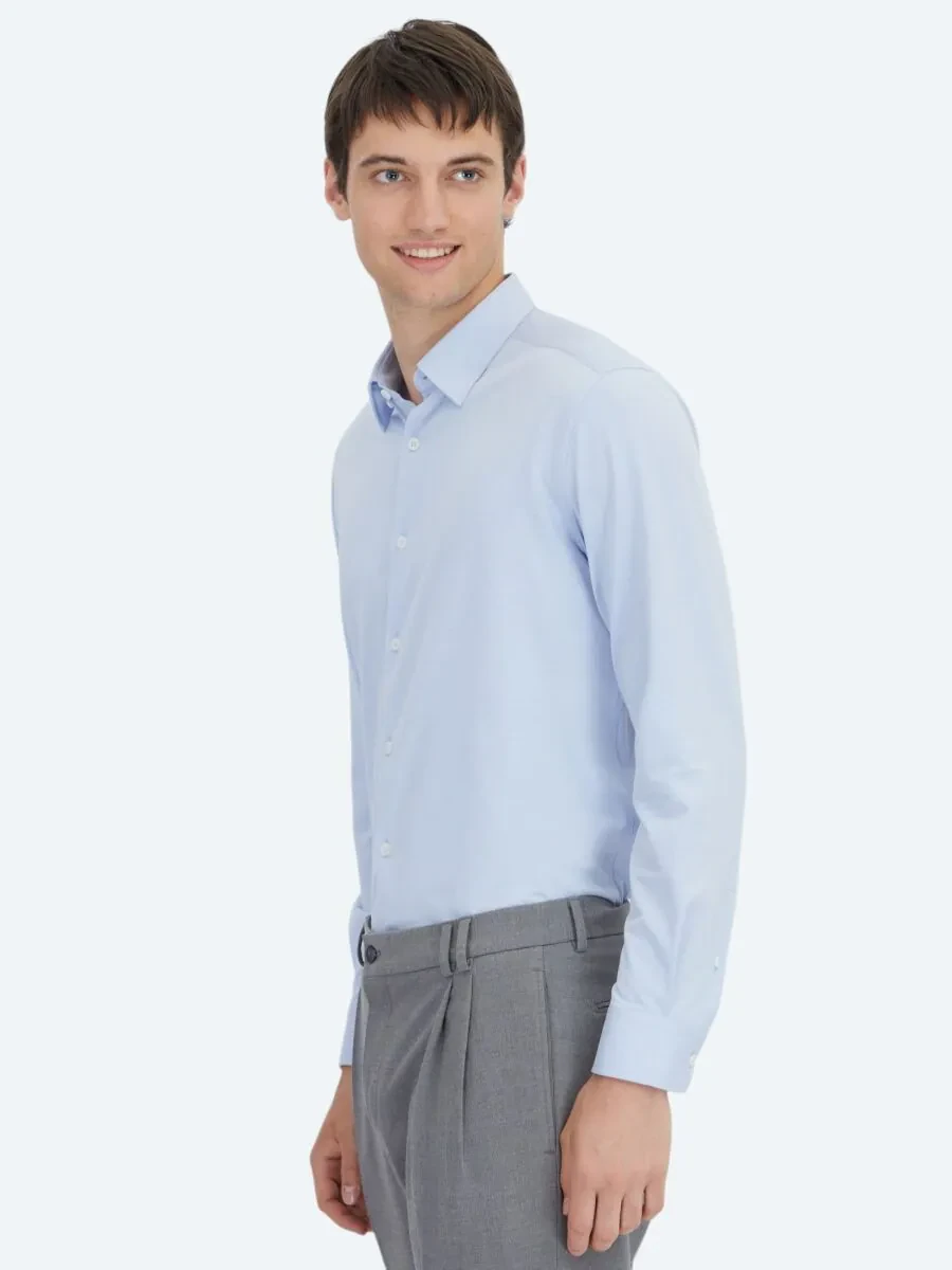 Blue Regular Fit Knitting Sport Cotton Blended Shirt - 3