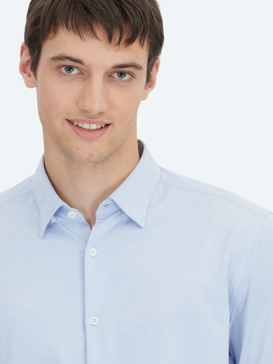 Blue Regular Fit Knitting Sport Cotton Blended Shirt - 4