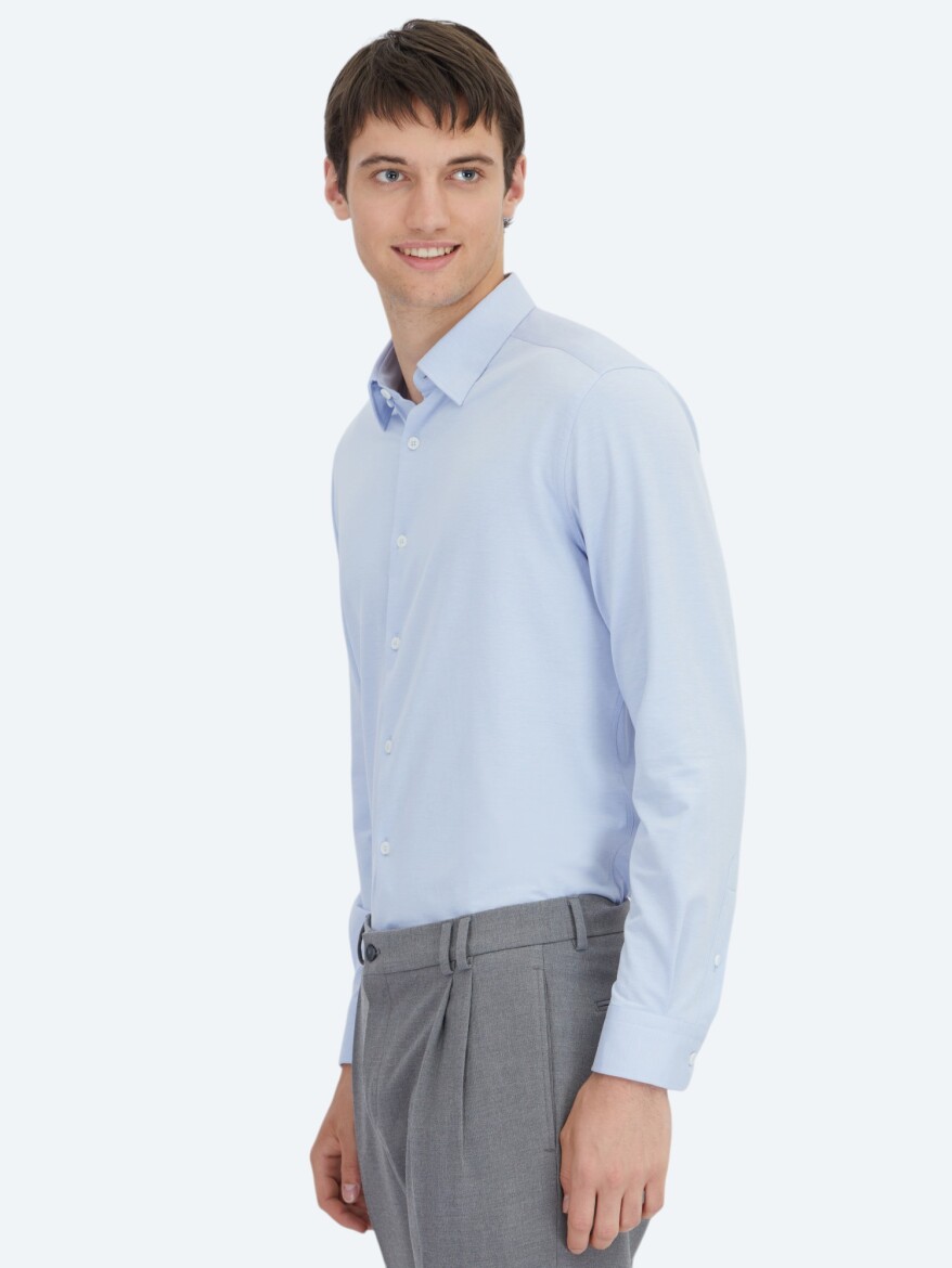 Blue Regular Fit Knitting Sport Cotton Blended Shirt - 3