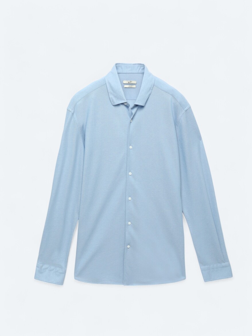 Blue Regular Fit Long Knitting Casual Cotton Blended Shirt - 6