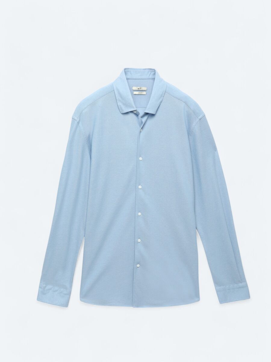 Blue Regular Fit Long Knitting Casual Cotton Blended Shirt - 6