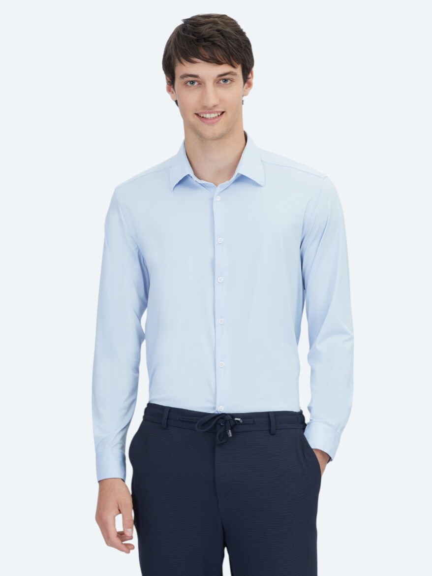 Blue Regular Fit Long Knitting Casual Shirt 