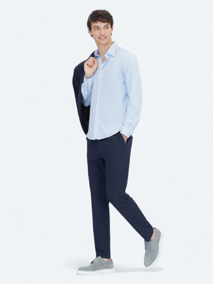 Blue Regular Fit Long Knitting Casual Shirt - 2