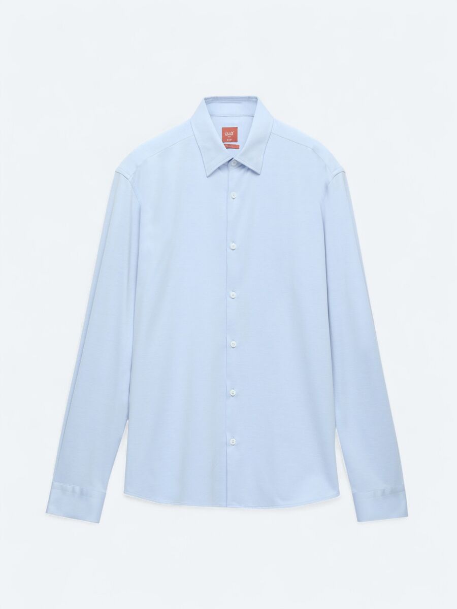 Blue Regular Fit Long Knitting Sport Cotton Blended Shirt - 6