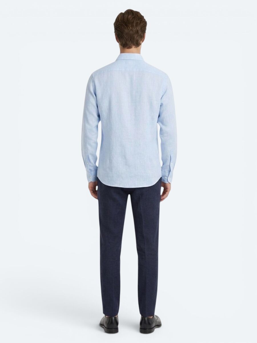 Blue Regular Fit Long Weaving Casual Cotton Blended Shirt - 5
