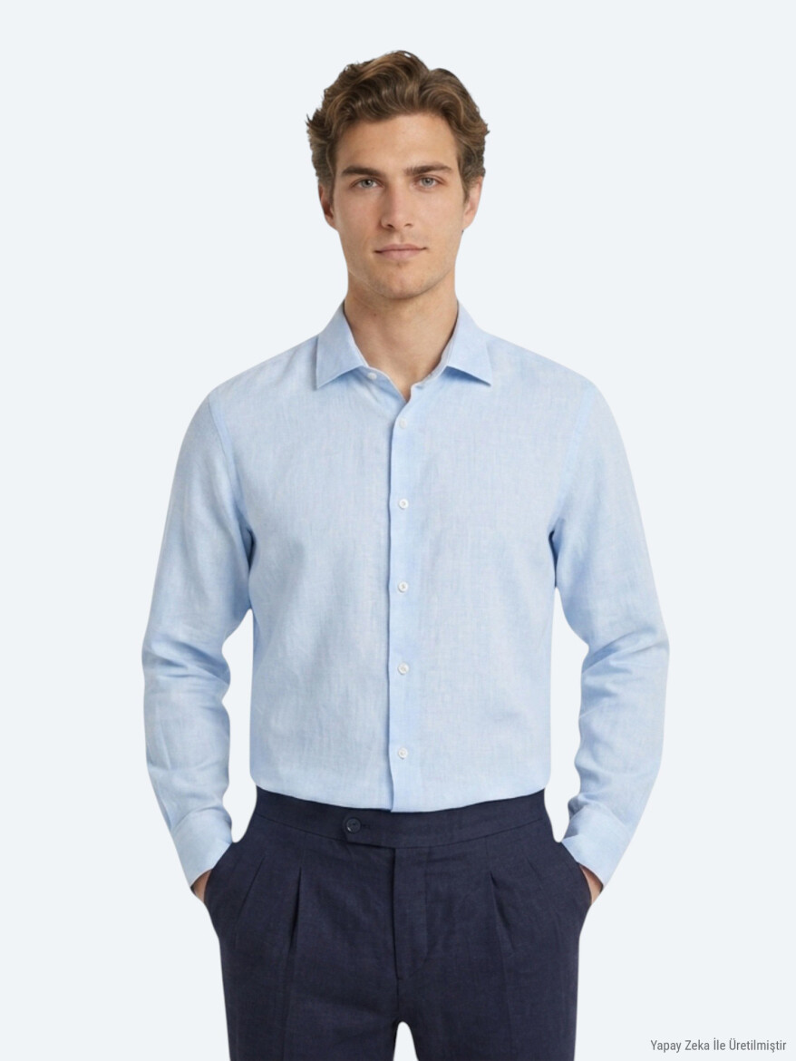 Blue Regular Fit Long Weaving Casual Cotton Blended Shirt - KİP