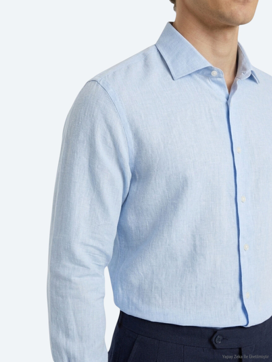 Blue Regular Fit Long Weaving Casual Cotton Blended Shirt - 3
