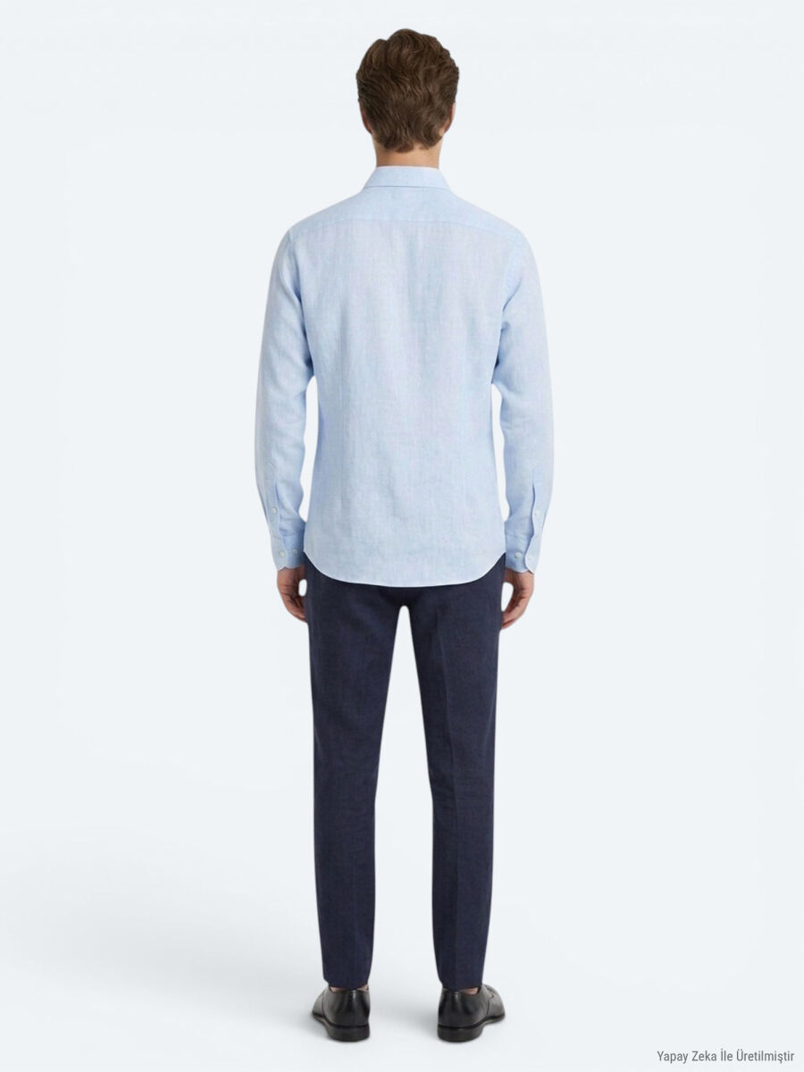 Blue Regular Fit Long Weaving Casual Cotton Blended Shirt - 5