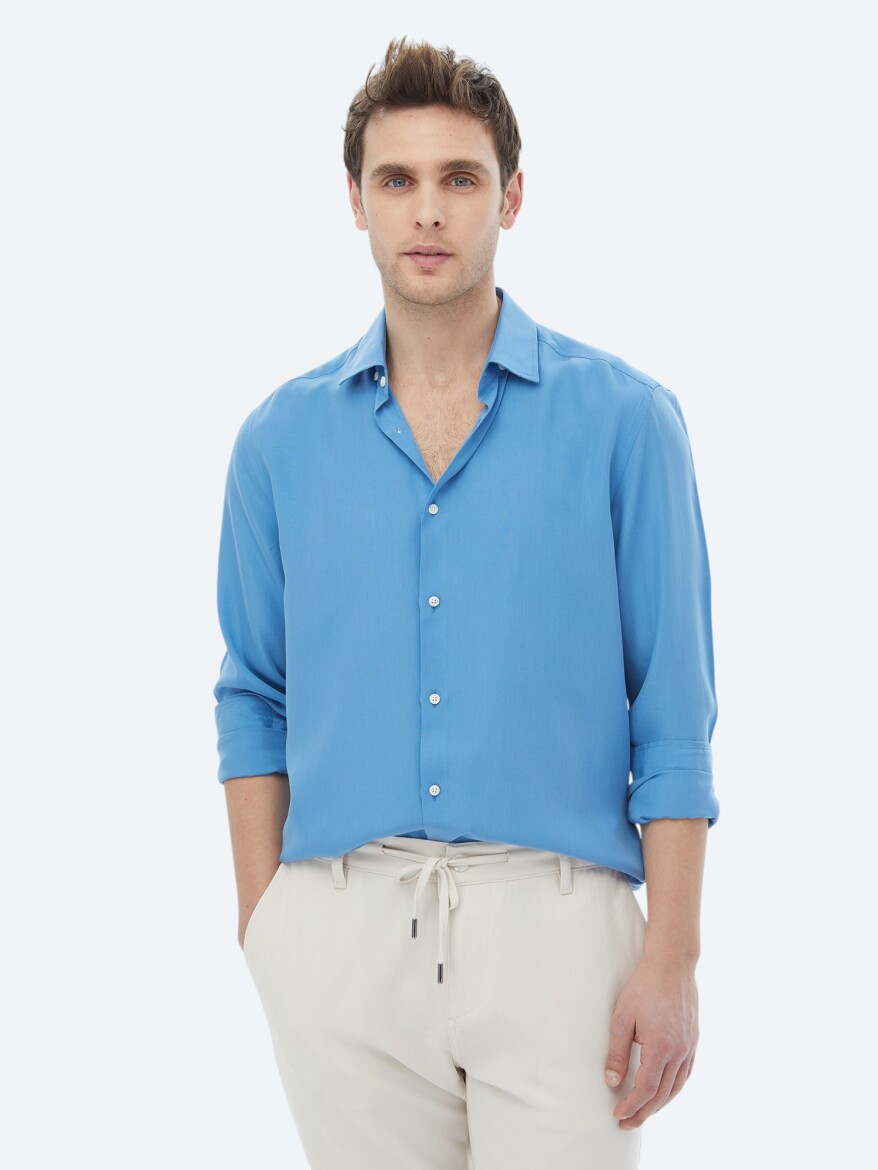Blue Regular Fit Long Weaving Casual Shirt - 1