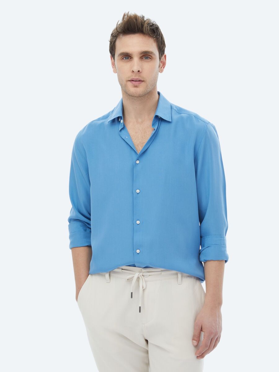 Blue Regular Fit Long Weaving Casual Shirt - 1
