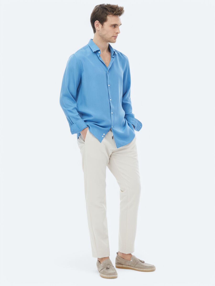 Blue Regular Fit Long Weaving Casual Shirt - 2