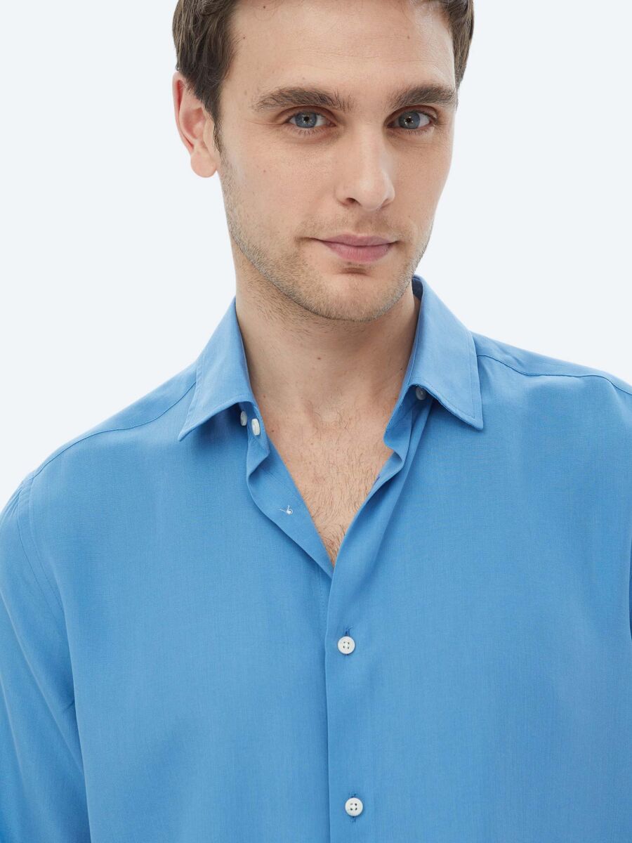Blue Regular Fit Long Weaving Casual Shirt - 5