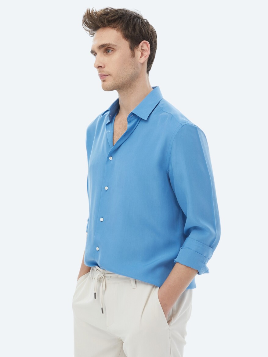 Blue Regular Fit Long Weaving Casual Shirt - 6