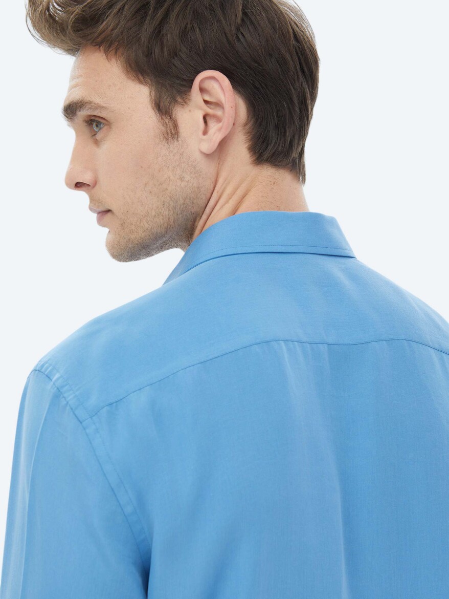 Blue Regular Fit Long Weaving Casual Shirt - 8