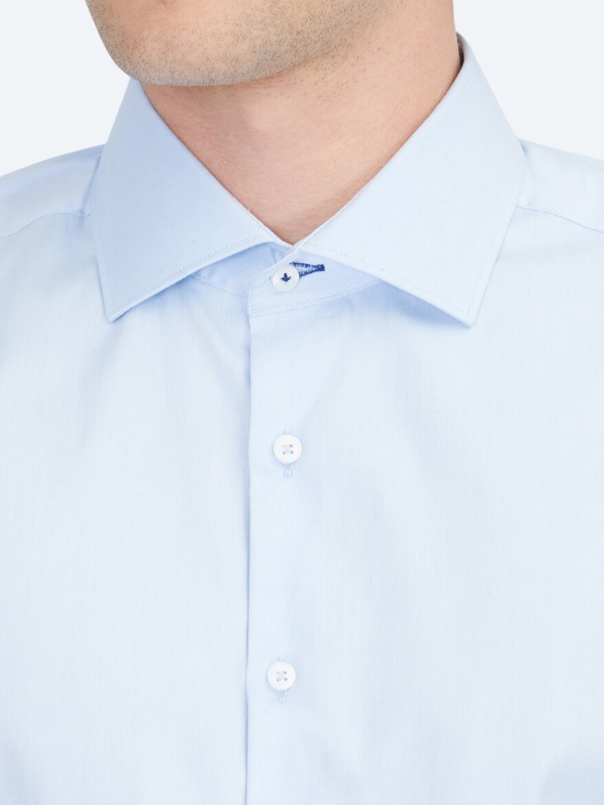 Blue Regular Fit Long Weaving Classical 100% Cotton Shirt - 5