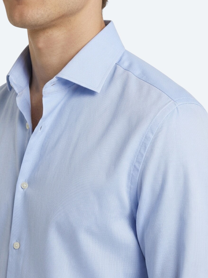 Blue Regular Fit Long Weaving Classical 100% Cotton Shirt - 3