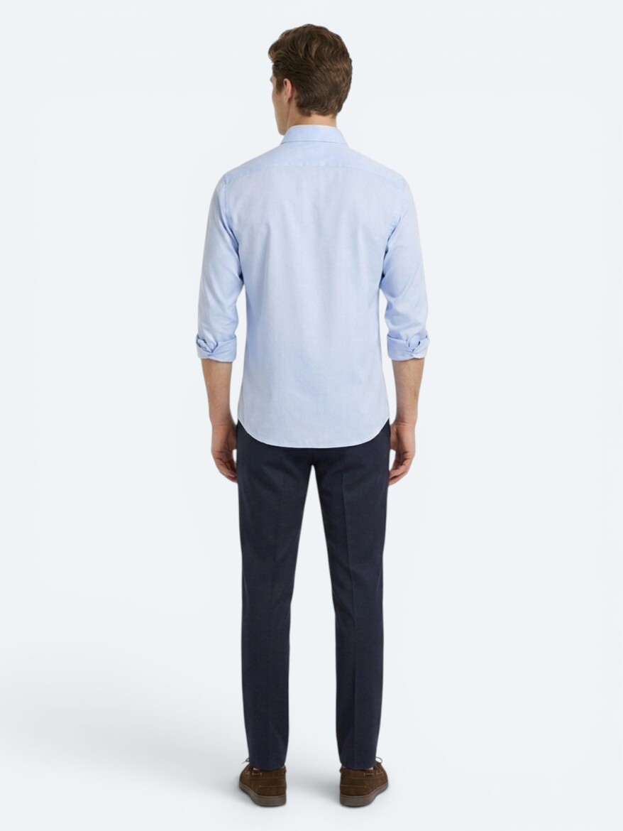 Blue Regular Fit Long Weaving Classical 100% Cotton Shirt - 5